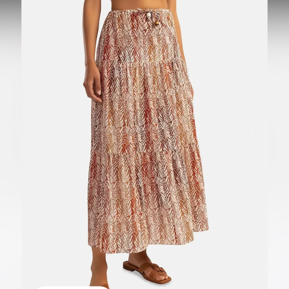 SHOSHANNA $495 Safari Stripe Tiered Cotton Midi-Skirt In Amber Multi - Picture 7 of 12